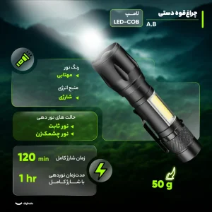 چراغ قوه شارژی کوچک رنگ استتار (ارتشی) خاکی APOLLO